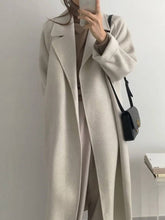 Aurohaya Women’s Long Wool Coat with Notched Collar Belt Oversized Elegant Winter Jacket